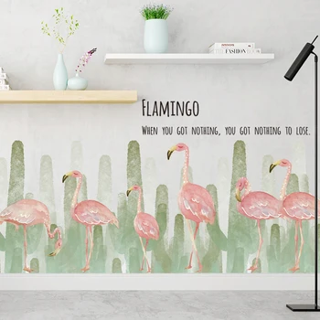 

Nordic Poster Wall Sticker Removable Cactus Flamingo 113*62CM Skirting Line Sofa Background Wallpaper Vintage House Decoration