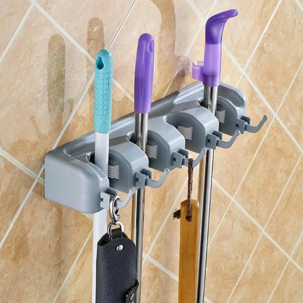 

3/4/5 Hooks Mop Brush Holder Plastic Wall Mounted Mop Storage Racks Holders Mop Holder Rack Kitchen Bathroom Storage Organizer