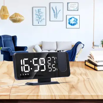 

3 Color LED Digital Alarm Clock Radio Projection With Temperature And Humidity Mirror Clock Multifunctional Bedside Time Display
