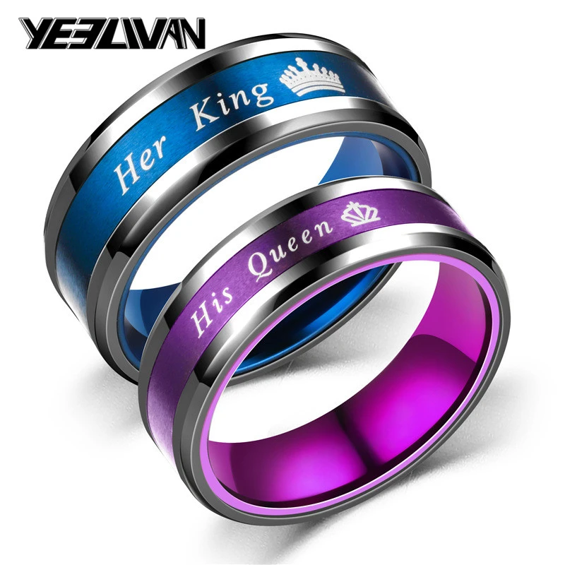 Anillo de compromiso romántico para mujer, joyería con grabado "His Queen" Her King ", Alianza, boda, el señor los anillos|Anillos| - AliExpress