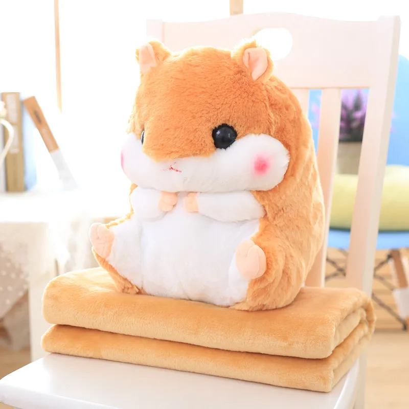 Cartoon Multi-functional Hamster Pillow Blanket Flannel Blanket Three-in-One Summer Lunch Break Dual Purpose Cushion Airable Cov