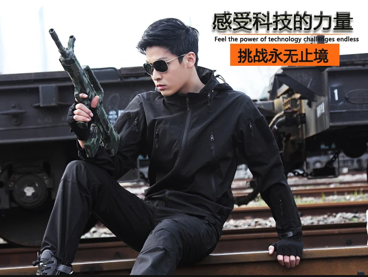 Outdoor Shark Skin Thin MEN'S Assault Jacket Spring And Autumn Tactical Trench Coat Waterproof Camouflage Coat