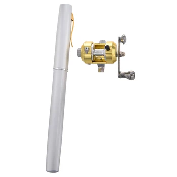 

MINI POCKET PEN FISHING ROD POLE WITH GOLDEN BAITCASTING REEL SET