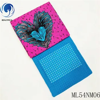 

BEAUTIFICAL African Fabric Tissu 3 yards + 2.5 yards Nigeria High Quality Wax Ankara + African Lace 2019 ML54NM06