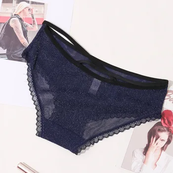 

Women Sexy Underwear Shining Color Middle Waist Female Panties Hollow Transparent Thin Soft Seamless Breifs Cross Belts