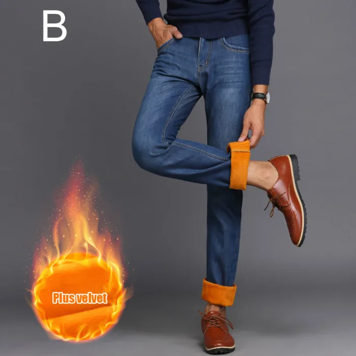 Мужские зимние термо джинсовые штаны прямые плюшевые мягкие теплые тонкие джинсовые брюки JL