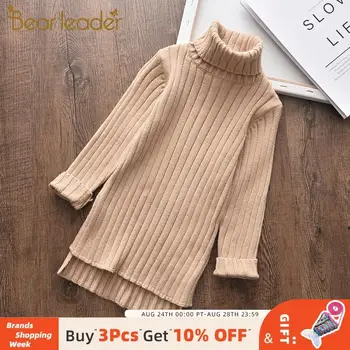 

Bear Leader Girl Knitted Dress New Fashion Autumn and Winter Turtleneck Dress Kids Elegant Solid Girl Outfits Vestidos 2 6Y