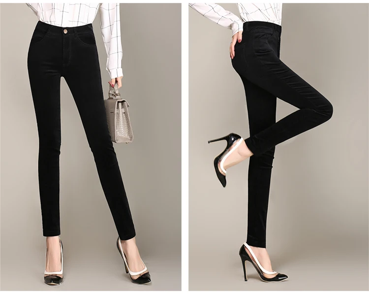 Spring Velvet High waist pants corduroy pants trousers straight trousers stretch Slim large size 28-38 DC175