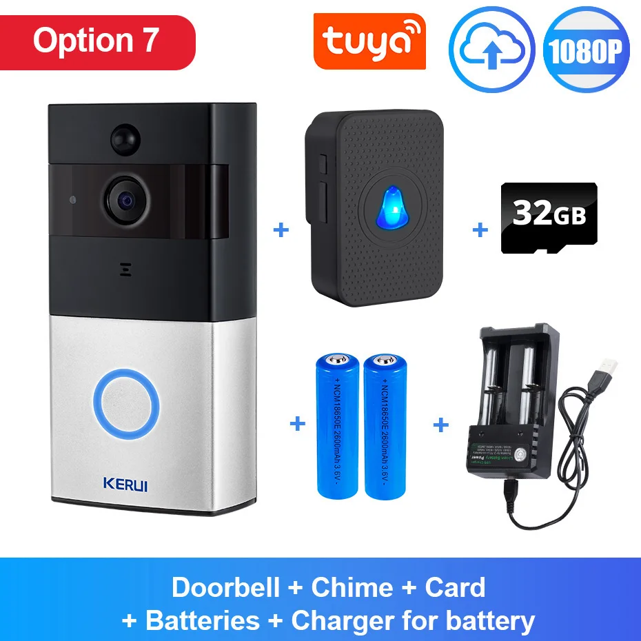 audio video intercom system KERUI Tuya 1080P Smart  Life  Tuya App Wifi Intercom Video Doorbell Wireless Security Cam  Two Way Audio Night Vision  Door Bell doorphone Door Intercom Systems