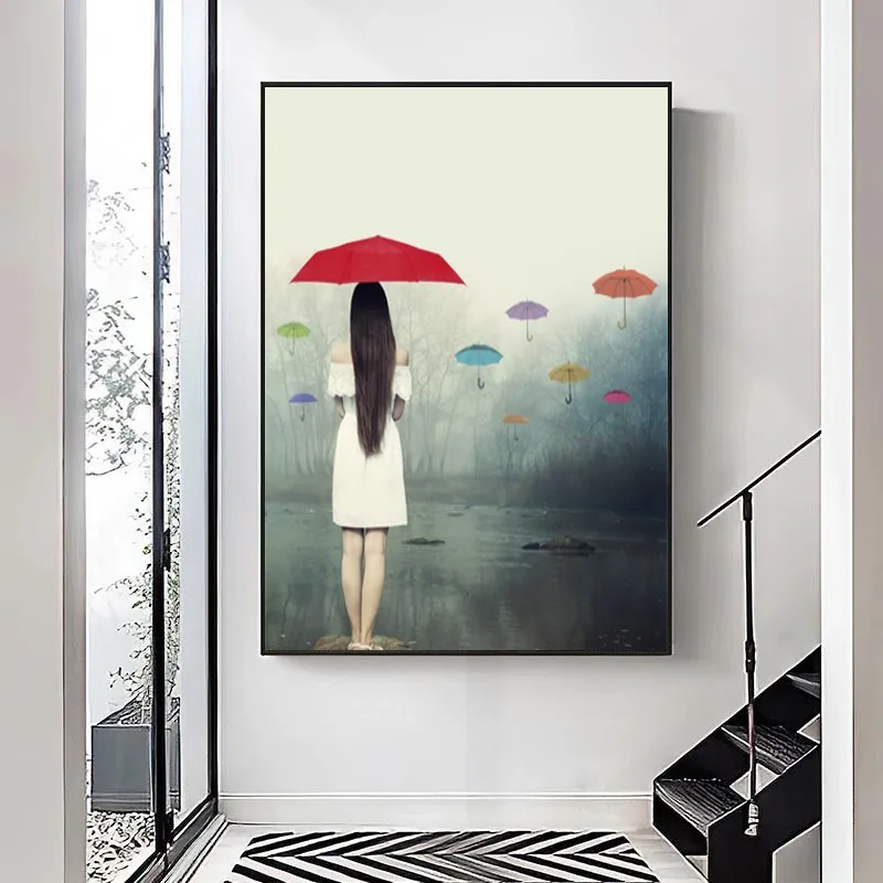 Woman with Umbrella In The Rain