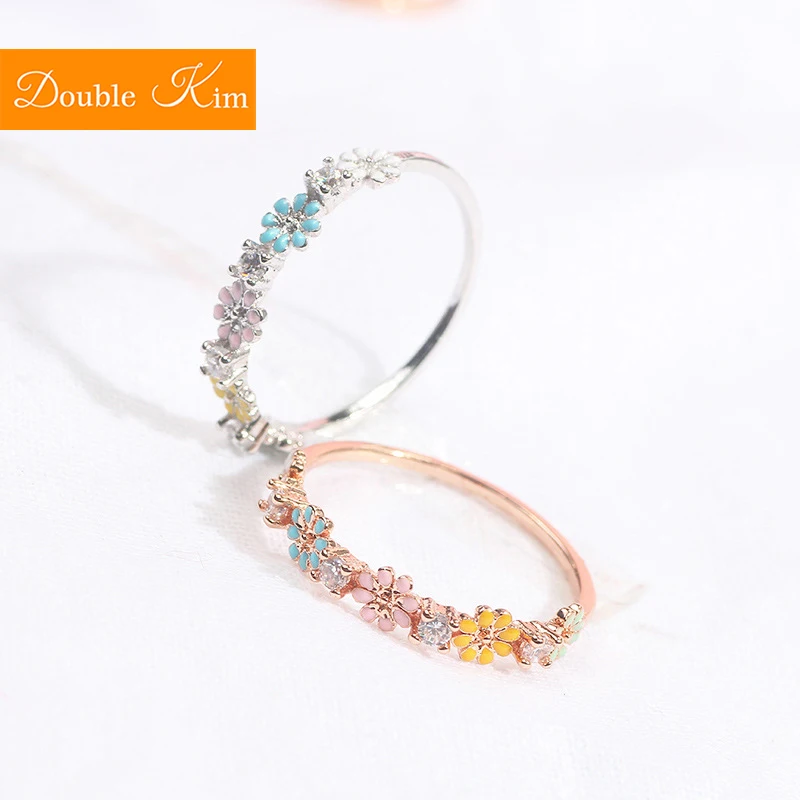 Anillo de margaritas con flores para mujer, sortija con Micro incrustaciones de circonia, aleación de cobre, oro rosa, plata, plateado, regalo de joyería para mujer