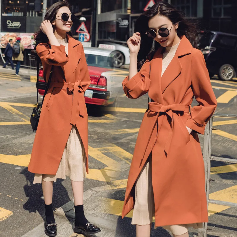 

2019 Autumn Mid-length Straight-Cut Suit Collar Trench Coat-Style Elegant Pocket Korean-style Versatile Coat