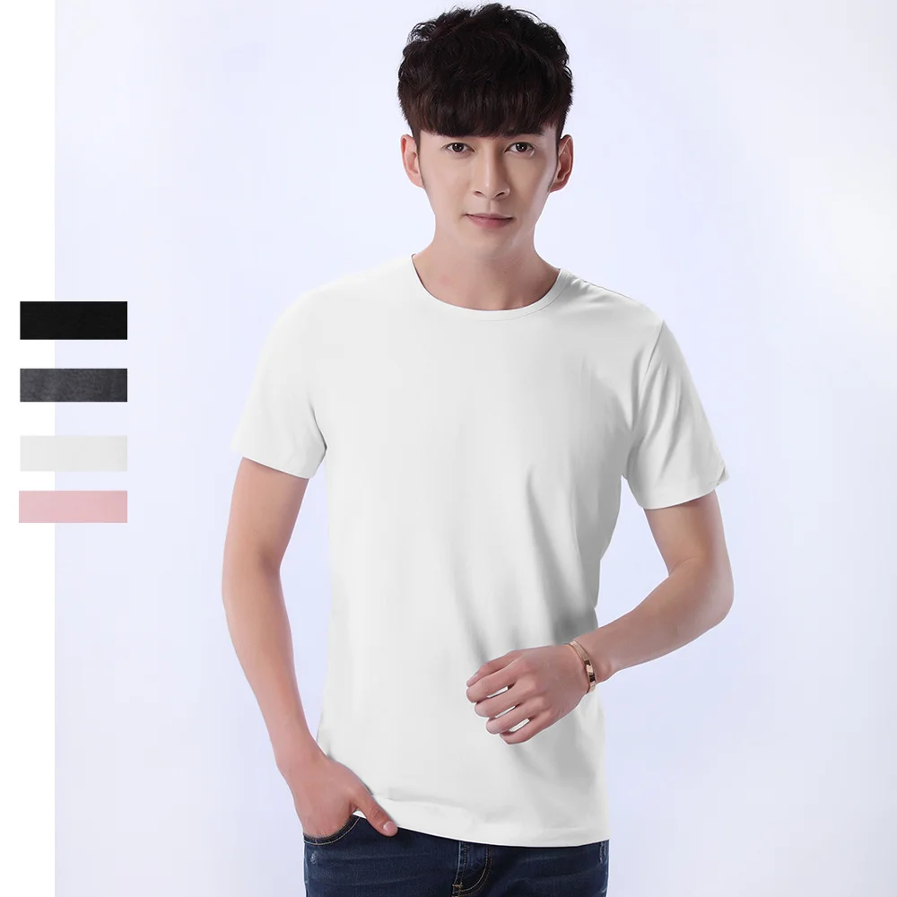 Comfortable Men's Traditional crew neck bamboo fiber viscose undershirt,black white pink gray,short sleeve t shirt men (1)