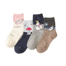 4Pairs  Cute Character Hippopotamus Baby Middle Stockings Woman Sport Grey Korean Sock Cartoon