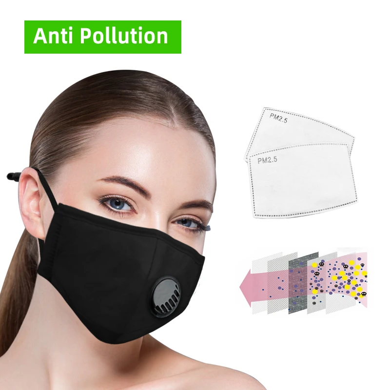 

Anti pollution pm2.5 washable reusable masks cotton unisex mouth muffle Dust filter mouth mask with breathing valve