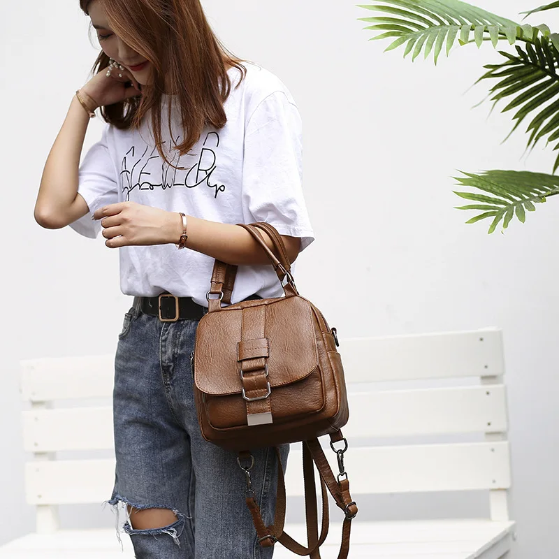 

Korean-style Multi-Purpose Women's Backpack 2018 New Style Soft Surface PU Leather Casual Backpack Youth Street Fashion School B