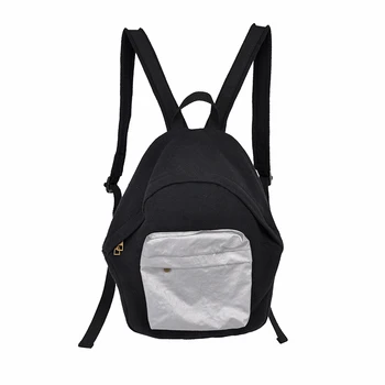 

Cotton Linen Women Patchwork Softback Blackpack Simple Geometric Stitching Backpack Leisure Travel Canvas Students School Bag