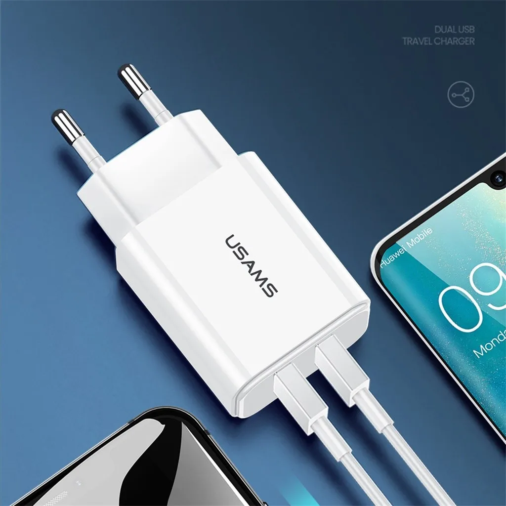 Двойное зарядное устройство USB для путешествий 2.1A, зарядное устройство для мобильного телефона QC для iPhone, штепсельная вилка EU/US для зарядки, смены для дома, офиса, путешествий