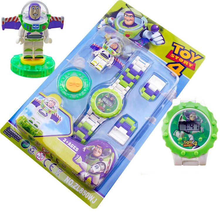 Buzz Lightyear блочные часы, игрушки для детей, забавные вращающиеся строительные блоки, электрическая фигурка, игрушка для мальчика, рождественские подарки