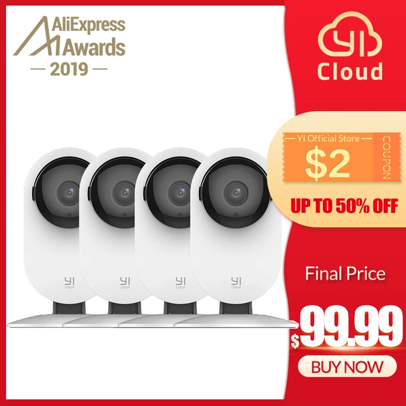 Cheap YI 4pc Home Camera, 1080p Wi Fi IP Security Surveillance Smart System with Night Vision, Baby Monitor on iOS, Android App