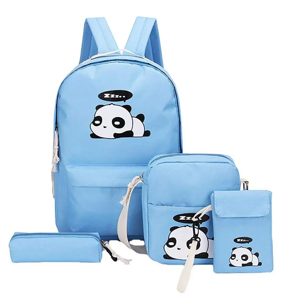 ##BUY 4Pcs Schoolbags For Girl Teenagers Casual Children Cute Panda Canvas Shoulder Bag Pencil Case Backpack Schoolbag Rugzak Mochila