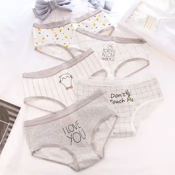 

Women Sweet Cartoon Cat Print Briefs Ladies Seamless Panties Lingerie Mid Waist Cotton Briefs Stretch Panties Underwear Intimate