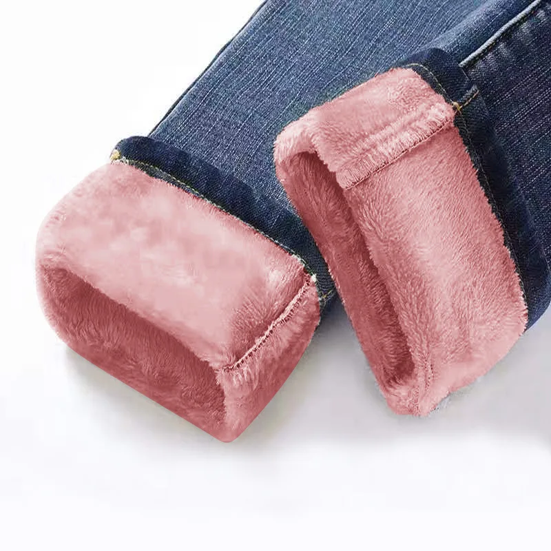 dark blue pink Зимние теплые женские джинсы, повседневные Бархатные женские брюки с высокой талией, женские Pantalon джинсы из денима для женщин, брюки больших размеров - Цвет: dark blue pink