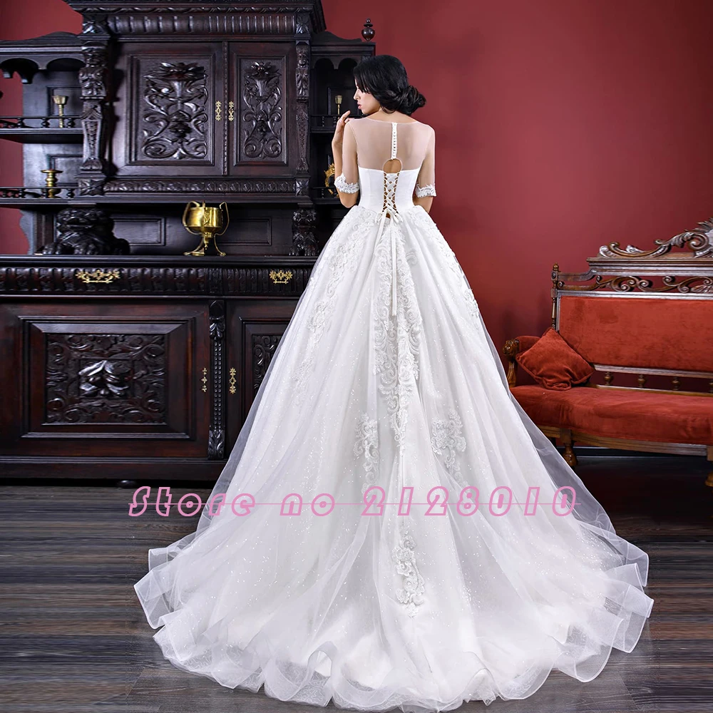 Изготовленные на заказ блестящие свадебные платья Robe De Mariee Половина рукава Полный Бисероплетение аппликации Принцесса платья Китай AliExpress