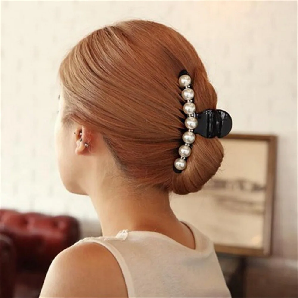 Black Big Rhinestone Hairpins For Women Pearl Hair Clips Crab Hair Claws For Girls Barrettes Headwear Hair Pins Accessories