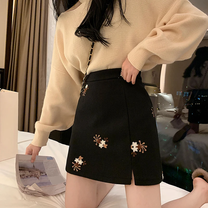 Kawaii, Женская юбка трапециевидной формы с принтом, зимняя, Корейская, Харадзюку, высокая талия, мини юбки, винтажная, Vogue, ампир, выше колена, юбка