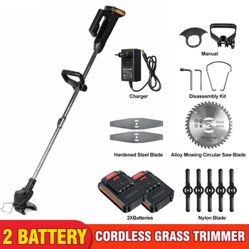 1800W 21V Cordless Electric Grass Trimmer Lawn Mower Weeds Brush Length Adjustable Cutter Garden Pruning Tool With 2 Battery 8