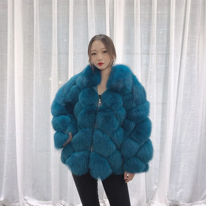 Pudi TX223901 женские классические из натурального Лисьего меха, куртка, пальто с воротником с бортами; Женская модная зимняя одежда теплая натуральная меховая шуба, верхняя одежда - Цвет: blue