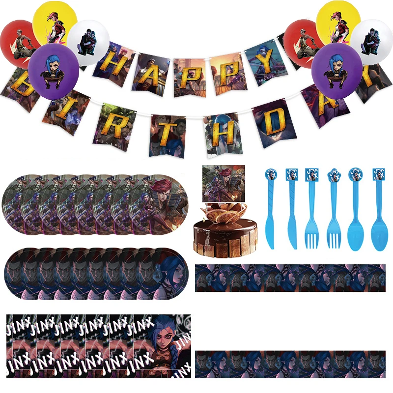 Arcane League of Legends Jinx Theme Birthday Party Decoration Supplies Paper Cup Plate Napkins Baby Shower