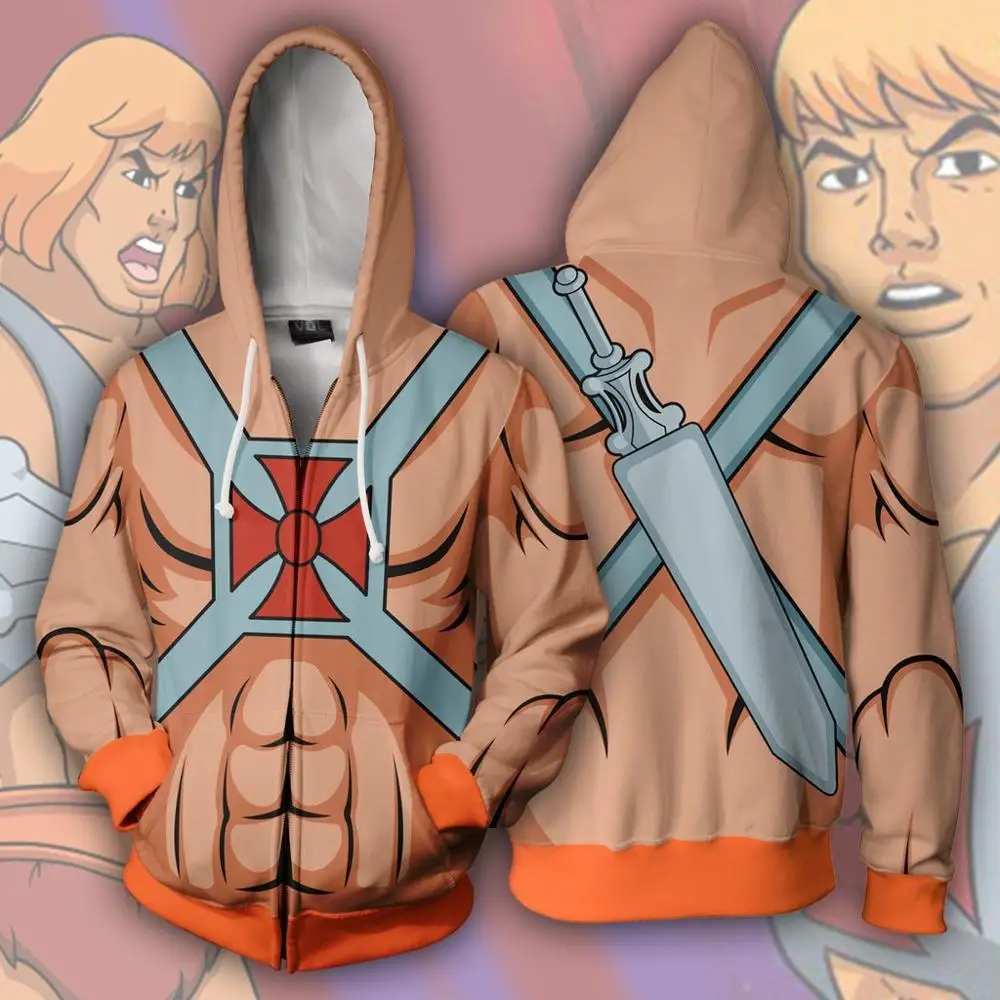 

He-Man and the Masters of the Universe Cosplay Costume 3D Print Sweatshirt Zipper Hooded Cartoon Sweatshirt fashion Jackets