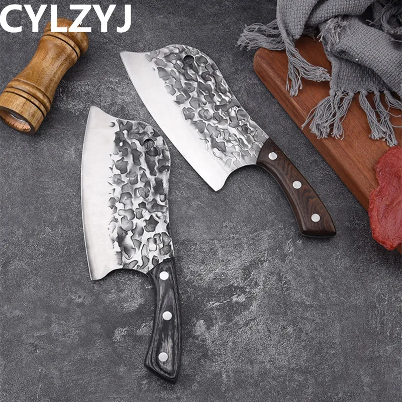 Handmade Kitchen Knife Hammer Stainless Steel Chef's Chopper Cooking Knives  Meat