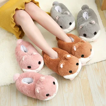 

Size35-40 cute Hamster slippers Grey indoor non-slip cotton Pink slippers soft Christmas tree cute soft bottom indoor slippers