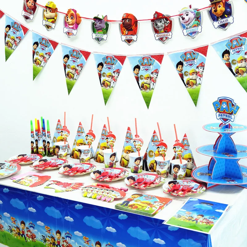 

Paw Patrol Cartoon Children Birthday Party DIY Decoration Supplies Patrulla Canina Birthday Party Disposable Party Tableware S42