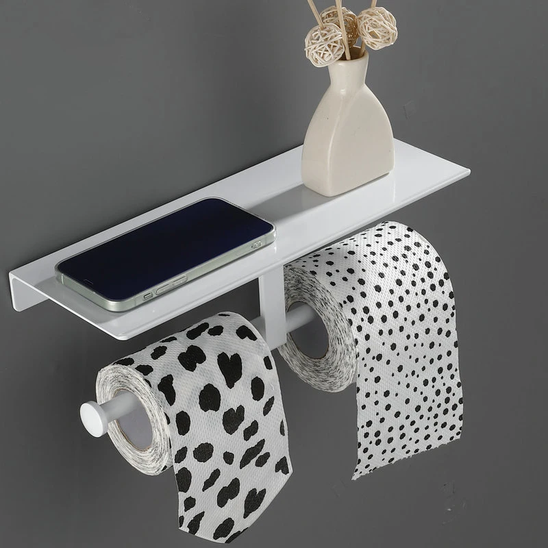 Black / Silver Paper Holder Bathroom Accessories Cellphone Rack Toilet Paper Shelf Space Aluminum Material