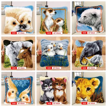 

latch hook Pillow Animal Smyrna Knooppakket Klink Haak Kleed Bloemen Do It Yourself Cross Stitch Pillows Borduurpakket Kussen