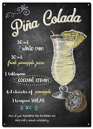 

Pina Colada металлические жестяные плакаты, напитки и коктейли цветные плакаты, декоративные знаки настенное искусство домашний декор-8x12 дюймов (20x30 см