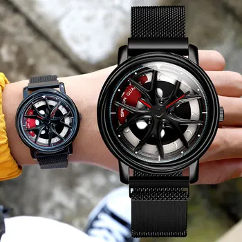 

Fashion Car Rim Quartz Watch Man Creativity Design Car Wrist Watch Steel Magnet Clasp Wheel Rim Hub Watches Relogio Masculino