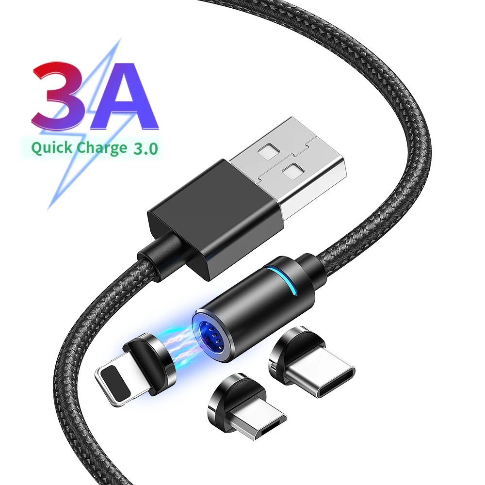 Магнитный кабель Udyr 1 м 2 светодиодный Micro usb Type C зарядный usb-кабель для iPhone X 7 8 XS Max XR