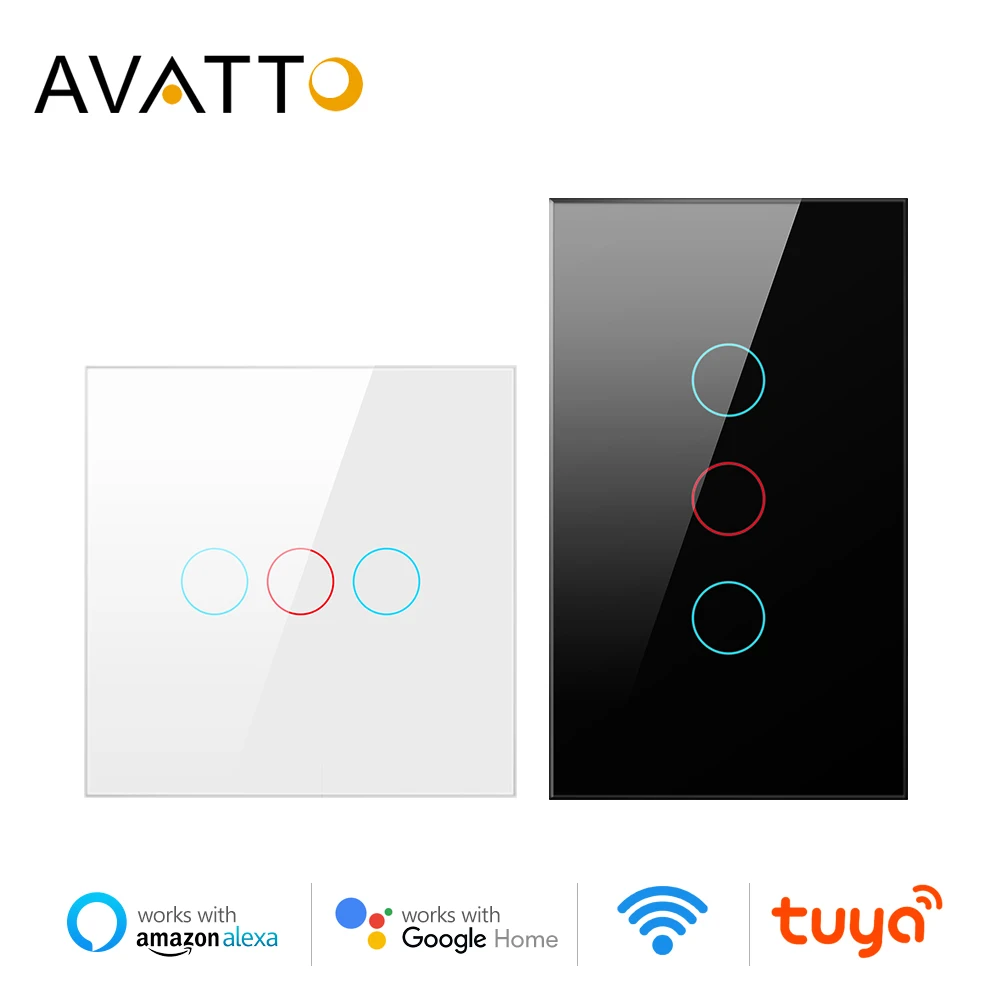 AVATTO Tuya WiFi Smart Light Switch with Luxuray Glass Panel Touch Sensor Smart Wall Switch Voice Work with Alexa Google Home