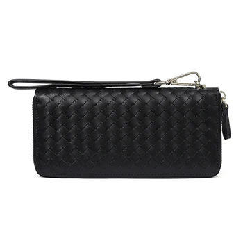 

Men's luxury leather wallet, leisure woven long zipper bag multi-card zero wallet mobile phone bag