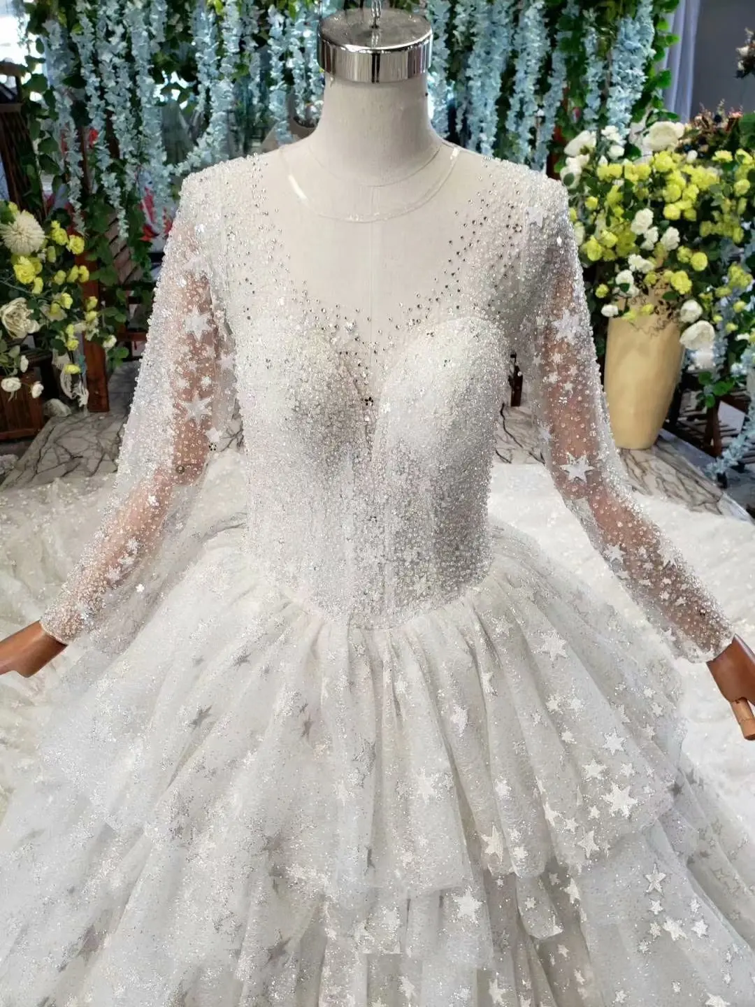 BacklakeGirls Ever Pretty Shining Appliques, свадебное платье с длинными рукавами, роскошное, с круглым вырезом, на шнуровке, свадебное платье, Vestido Noiva размера плюс