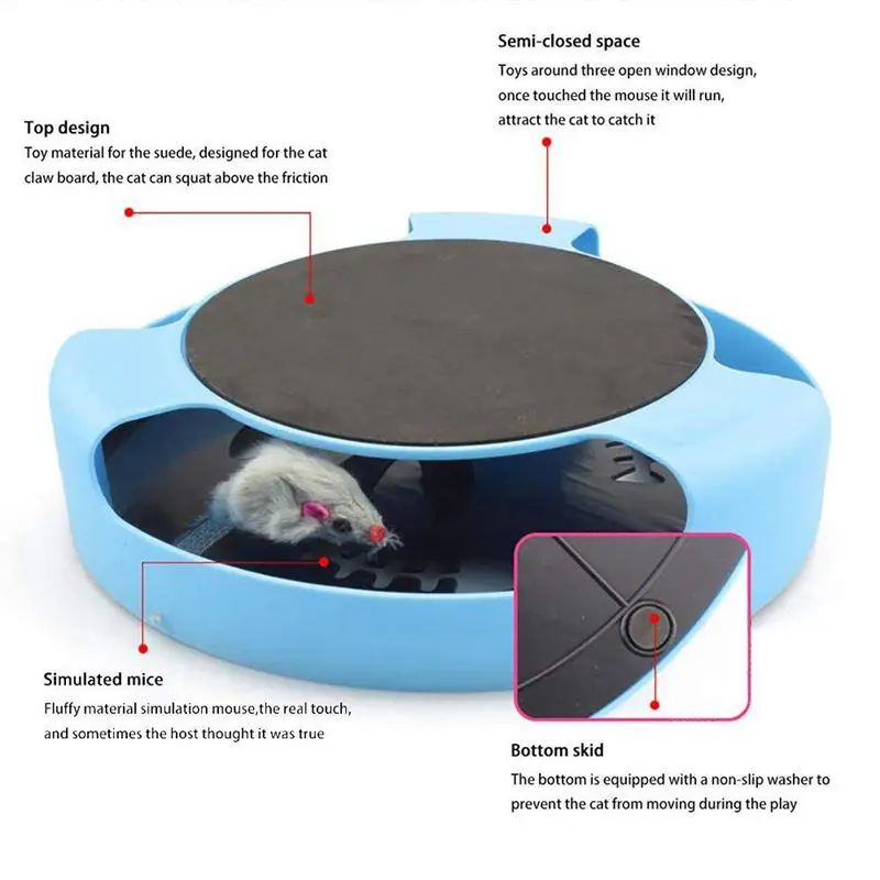 Игрушка для кошек с интерактивной мышкой, Catch The mouse Cat Toy с когтеточкой для кошек(Blue