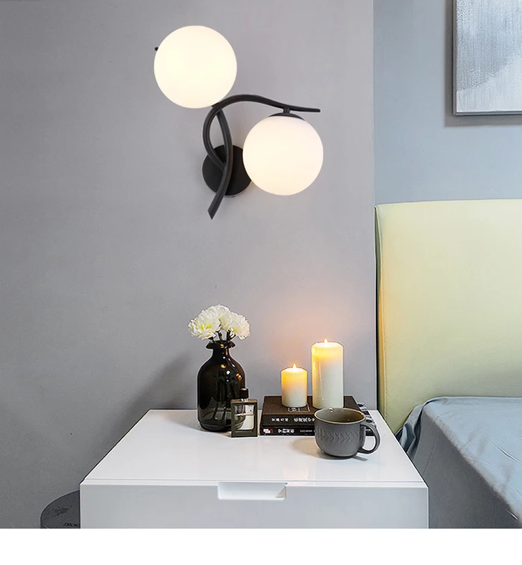 Modern nordic Glass Meta black/gold ball Retro Vintage Wall lamp E27 Loft for cafe bedroom foyer
