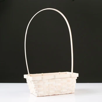 

Wicker basket, bamboo, white, rectangular, medium