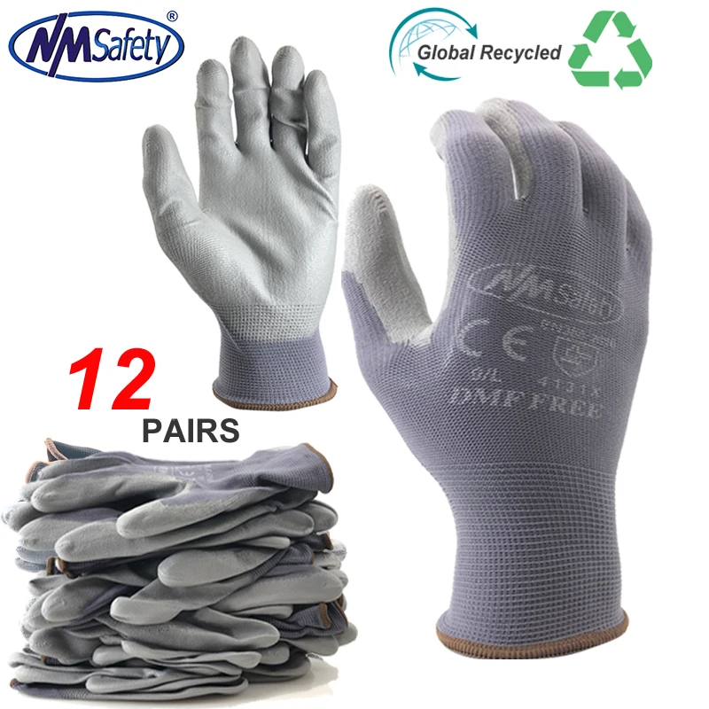 24Pieces/12 Pairs High Quality Knit Nylon PU Rubber Coating For Builders Fishing Garden Work Non-slip Workplace Safety Supplies jdl 12 pairs work glove 13 pin honeycomb polyester knit design pvc coating anti slip
