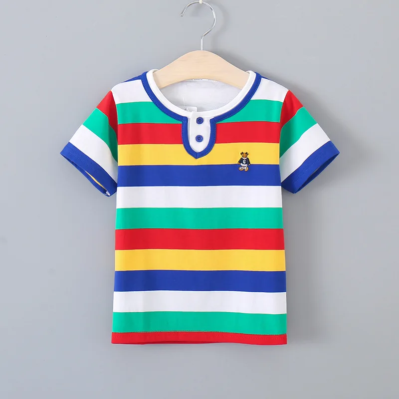 

New Comfortable Kids Boy Stripe Cotton Short Sleeve Polo Summer Round Neck Shirt Tops 2-7 Years for Children